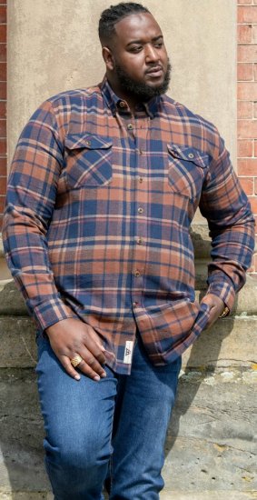 D555 SHERLOCK Check Overshirt With Two Patch Pockets & Button Down Collar Navy - Košele - Košele 2XL-10XL