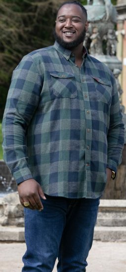 D555 GARFIELD Check Overshirt With Two Patch Pockets & Button Down Collar Navy - Košele - Košele 2XL-10XL