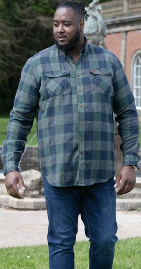 D555 GARFIELD Check Overshirt With Two Patch Pockets & Button Down Collar Navy - Košele - Košele 2XL-10XL