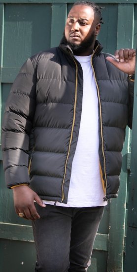 D555 CRISTIANO Puffer Jacket With Binding On Cuffs And Embroidery Badge On Sleeve Black - Bundy - Bundy Nadmerné Veľkosti 2XL-8XL