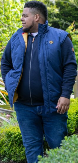 D555 FELIPE Zip Through Padded Gilet With Contrast Colour Lining And Rubber Badge Navy - Bundy - Bundy Nadmerné Veľkosti 2XL-8XL