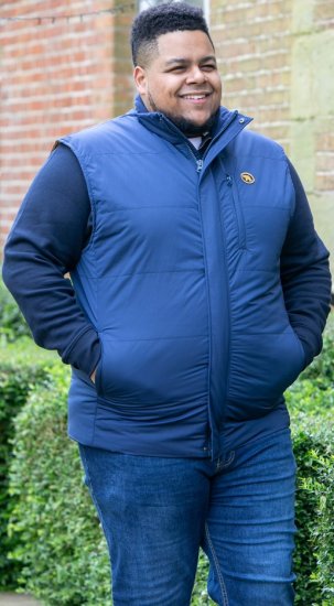 D555 FELIPE Zip Through Padded Gilet With Contrast Colour Lining And Rubber Badge Navy - Bundy - Bundy Nadmerné Veľkosti 2XL-8XL