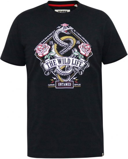 D555 MALCOM Snake And Roses Printed Crew Neck T-Shirt Black - Tričká - Nadrozmerné tričká - 2XL-14XL
