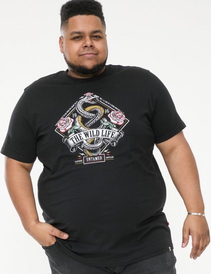 D555 MALCOM Snake And Roses Printed Crew Neck T-Shirt Black - Tričká - Nadrozmerné tričká - 2XL-14XL