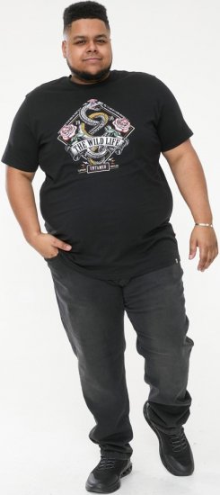 D555 MALCOM Snake And Roses Printed Crew Neck T-Shirt Black - Tričká - Nadrozmerné tričká - 2XL-14XL