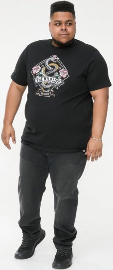 D555 MALCOM Snake And Roses Printed Crew Neck T-Shirt Black - Tričká - Nadrozmerné tričká - 2XL-14XL