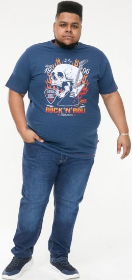 D555 NEAL Skull With Flames Printed Crew Neck T-Shirt Navy/Blue Twist - Tričká - Nadrozmerné tričká - 2XL-14XL