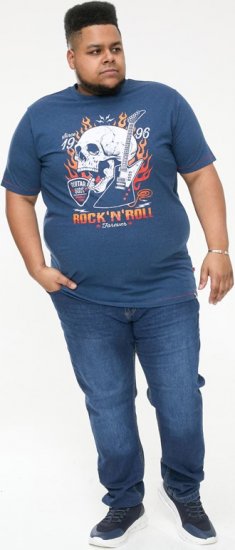 D555 NEAL Skull With Flames Printed Crew Neck T-Shirt Navy/Blue Twist - Tričká - Nadrozmerné tričká - 2XL-14XL