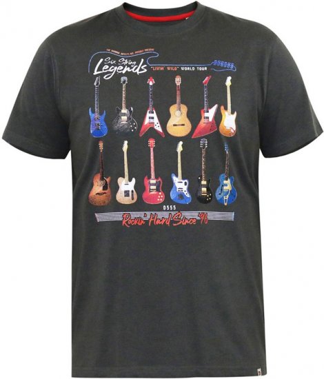 D555 JAIDEN Legends Guitar Printed Crew Neck T-Shirt Khaki - Tričká - Nadrozmerné tričká - 2XL-14XL
