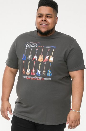 D555 JAIDEN Legends Guitar Printed Crew Neck T-Shirt Khaki - Tričká - Nadrozmerné tričká - 2XL-14XL