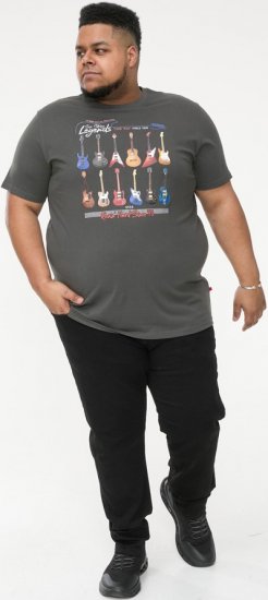D555 JAIDEN Legends Guitar Printed Crew Neck T-Shirt Khaki - Tričká - Nadrozmerné tričká - 2XL-14XL