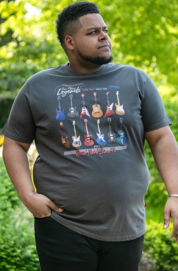 D555 JAIDEN Legends Guitar Printed Crew Neck T-Shirt Khaki - Tričká - Nadrozmerné tričká - 2XL-14XL
