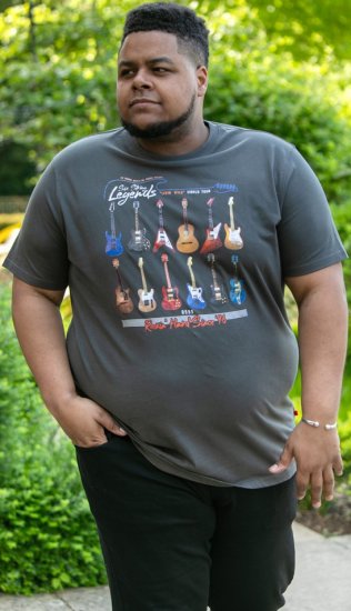 D555 JAIDEN Legends Guitar Printed Crew Neck T-Shirt Khaki - Tričká - Nadrozmerné tričká - 2XL-14XL
