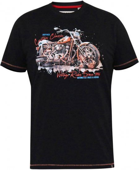D555 LORNE Motor Bike Splatter Printed Crew Neck T-Shirt Washed Black - Tričká - Nadrozmerné tričká - 2XL-14XL