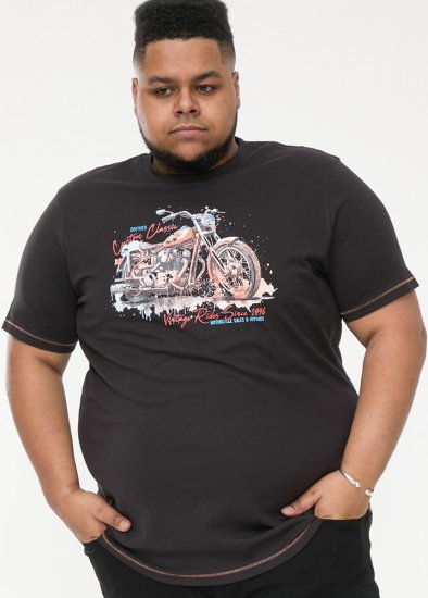D555 LORNE Motor Bike Splatter Printed Crew Neck T-Shirt Washed Black - Tričká - Nadrozmerné tričká - 2XL-14XL