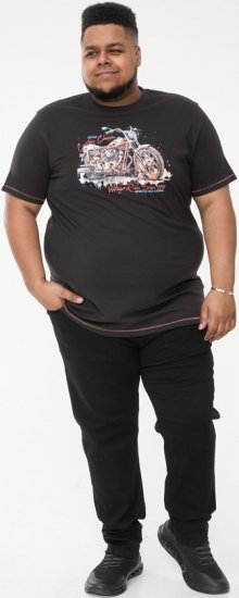 D555 LORNE Motor Bike Splatter Printed Crew Neck T-Shirt Washed Black - Tričká - Nadrozmerné tričká - 2XL-14XL