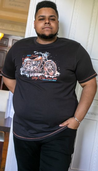 D555 LORNE Motor Bike Splatter Printed Crew Neck T-Shirt Washed Black - Tričká - Nadrozmerné tričká - 2XL-14XL