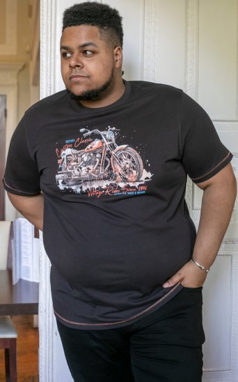 D555 LORNE Motor Bike Splatter Printed Crew Neck T-Shirt Washed Black - Tričká - Nadrozmerné tričká - 2XL-14XL