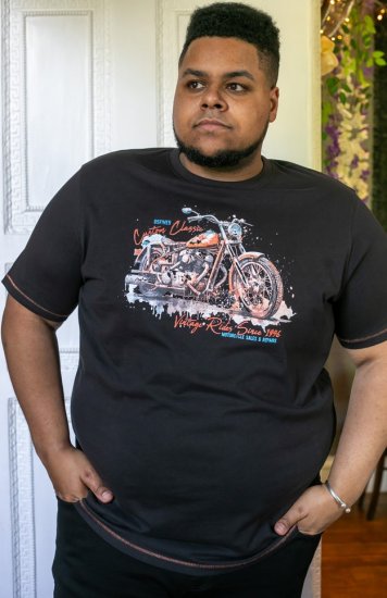 D555 LORNE Motor Bike Splatter Printed Crew Neck T-Shirt Washed Black - Tričká - Nadrozmerné tričká - 2XL-14XL