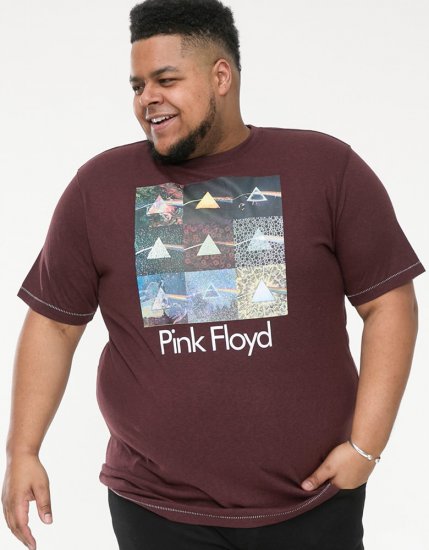 D555 DIVISION Official Pink Floyd Printed T-Shirt Burgundy - Tričká - Nadrozmerné tričká - 2XL-14XL