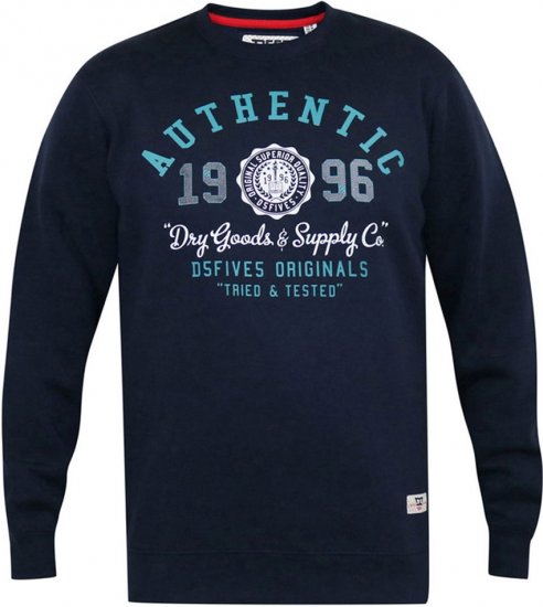 D555 KEYWORTH Authentic Printed Crew Neck Sweatshirt Navy - Mikiny & mikiny bez kapucne - Mikiny & Mikiny s Kapucňou 2XL-12XL