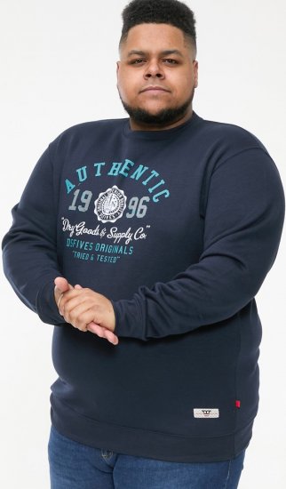 D555 KEYWORTH Authentic Printed Crew Neck Sweatshirt Navy - Mikiny & mikiny bez kapucne - Mikiny & Mikiny s Kapucňou 2XL-12XL