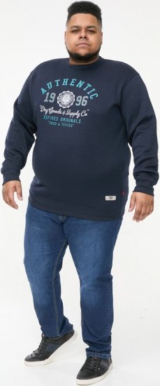 D555 KEYWORTH Authentic Printed Crew Neck Sweatshirt Navy - Mikiny & mikiny bez kapucne - Mikiny & Mikiny s Kapucňou 2XL-12XL