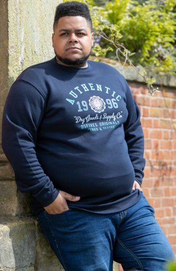 D555 KEYWORTH Authentic Printed Crew Neck Sweatshirt Navy - Mikiny & mikiny bez kapucne - Mikiny & Mikiny s Kapucňou 2XL-12XL