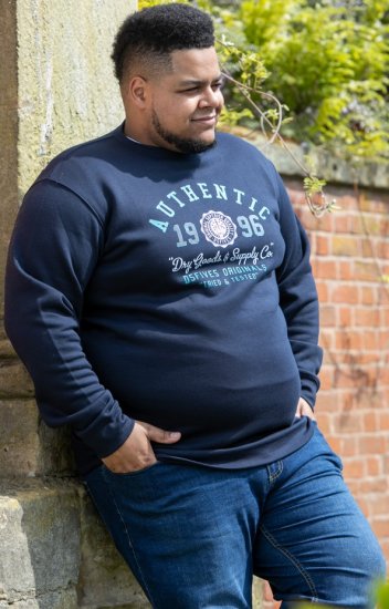 D555 KEYWORTH Authentic Printed Crew Neck Sweatshirt Navy - Mikiny & mikiny bez kapucne - Mikiny & Mikiny s Kapucňou 2XL-12XL