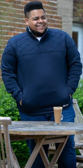 D555 SWANN Quarter Neck Sweatshirt With Quilted Top Panel Navy - Mikiny & mikiny bez kapucne - Mikiny & Mikiny s Kapucňou 2XL-12XL