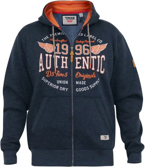 D555 HAMILTON Full Zip Hoody With Authentic 1996 Chest Print Denim - Mikiny & mikiny bez kapucne - Mikiny & Mikiny s Kapucňou 2XL-12XL