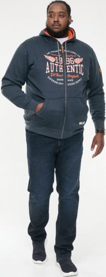 D555 HAMILTON Full Zip Hoody With Authentic 1996 Chest Print Denim - Mikiny & mikiny bez kapucne - Mikiny & Mikiny s Kapucňou 2XL-12XL