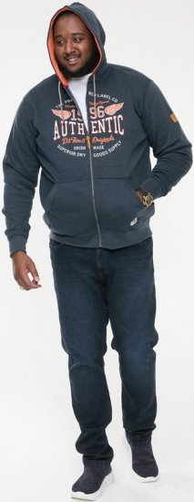 D555 HAMILTON Full Zip Hoody With Authentic 1996 Chest Print Denim - Mikiny & mikiny bez kapucne - Mikiny & Mikiny s Kapucňou 2XL-12XL