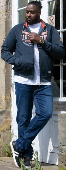 D555 HAMILTON Full Zip Hoody With Authentic 1996 Chest Print Denim - Mikiny & mikiny bez kapucne - Mikiny & Mikiny s Kapucňou 2XL-12XL