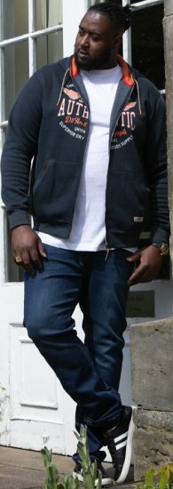 D555 HAMILTON Full Zip Hoody With Authentic 1996 Chest Print Denim - Mikiny & mikiny bez kapucne - Mikiny & Mikiny s Kapucňou 2XL-12XL