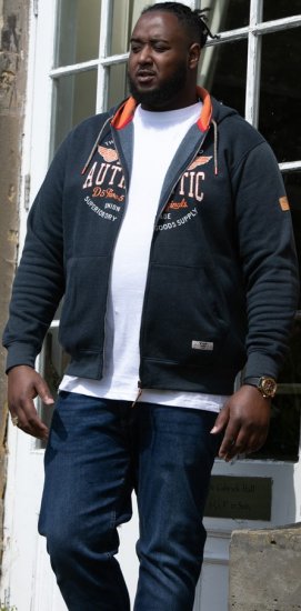 D555 HAMILTON Full Zip Hoody With Authentic 1996 Chest Print Denim - Mikiny & mikiny bez kapucne - Mikiny & Mikiny s Kapucňou 2XL-12XL