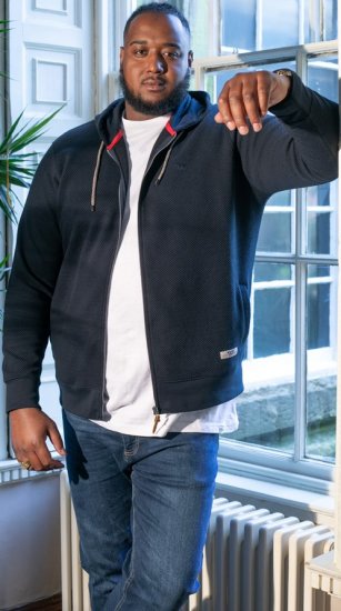 D555 IRVIN Full Zip Jacquard Hoody With Chest Embroidery Navy - Mikiny & mikiny bez kapucne - Mikiny & Mikiny s Kapucňou 2XL-12XL