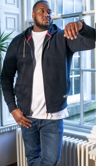 D555 IRVIN Full Zip Jacquard Hoody With Chest Embroidery Navy - Mikiny & mikiny bez kapucne - Mikiny & Mikiny s Kapucňou 2XL-12XL