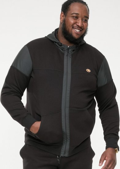 D555 DEAN Couture Zip Through Hoody With Woven Contrast Fabric Trim Black - Mikiny & mikiny bez kapucne - Mikiny & Mikiny s Kapucňou 2XL-12XL