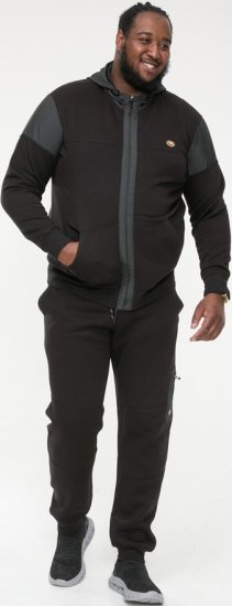 D555 DEAN Couture Zip Through Hoody With Woven Contrast Fabric Trim Black - Mikiny & mikiny bez kapucne - Mikiny & Mikiny s Kapucňou 2XL-12XL
