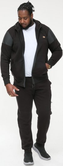D555 DEAN Couture Zip Through Hoody With Woven Contrast Fabric Trim Black - Mikiny & mikiny bez kapucne - Mikiny & Mikiny s Kapucňou 2XL-12XL