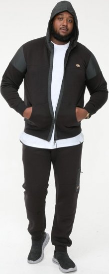 D555 DEAN Couture Zip Through Hoody With Woven Contrast Fabric Trim Black - Mikiny & mikiny bez kapucne - Mikiny & Mikiny s Kapucňou 2XL-12XL
