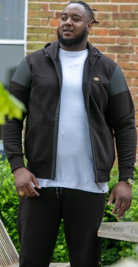 D555 DEAN Couture Zip Through Hoody With Woven Contrast Fabric Trim Black - Mikiny & mikiny bez kapucne - Mikiny & Mikiny s Kapucňou 2XL-12XL