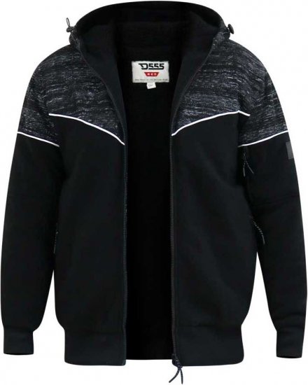 D555 HENNESSEY Zip Through Hoody With Sherpa Lining Black - Mikiny & mikiny bez kapucne - Mikiny & Mikiny s Kapucňou 2XL-12XL