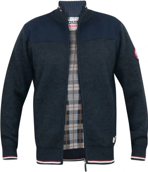 D555 ABERDARE Knitted Zip Through Sweater With Bonded Check Lining Navy Marl - Mikiny & mikiny bez kapucne - Mikiny & Mikiny s Kapucňou 2XL-12XL