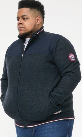 D555 ABERDARE Knitted Zip Through Sweater With Bonded Check Lining Navy Marl - Mikiny & mikiny bez kapucne - Mikiny & Mikiny s Kapucňou 2XL-12XL
