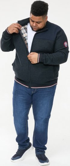 D555 ABERDARE Knitted Zip Through Sweater With Bonded Check Lining Navy Marl - Mikiny & mikiny bez kapucne - Mikiny & Mikiny s Kapucňou 2XL-12XL