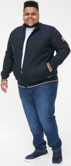D555 ABERDARE Knitted Zip Through Sweater With Bonded Check Lining Navy Marl - Mikiny & mikiny bez kapucne - Mikiny & Mikiny s Kapucňou 2XL-12XL