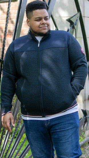 D555 ABERDARE Knitted Zip Through Sweater With Bonded Check Lining Navy Marl - Mikiny & mikiny bez kapucne - Mikiny & Mikiny s Kapucňou 2XL-12XL