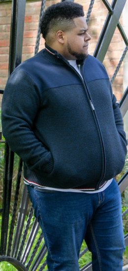 D555 ABERDARE Knitted Zip Through Sweater With Bonded Check Lining Navy Marl - Mikiny & mikiny bez kapucne - Mikiny & Mikiny s Kapucňou 2XL-12XL